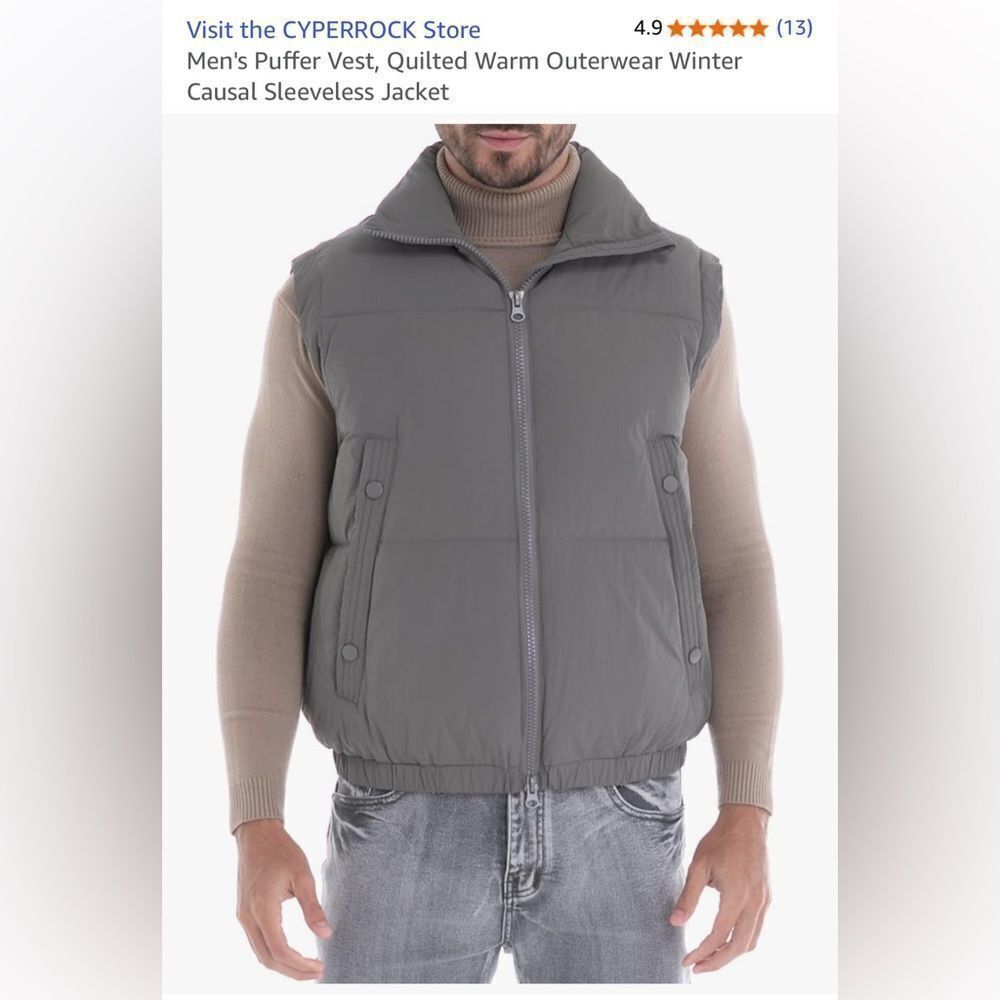 Men's Puffer Vest, Quilted Warm Outerwear Winter Causal Sleeveless Jacket SZ Med
